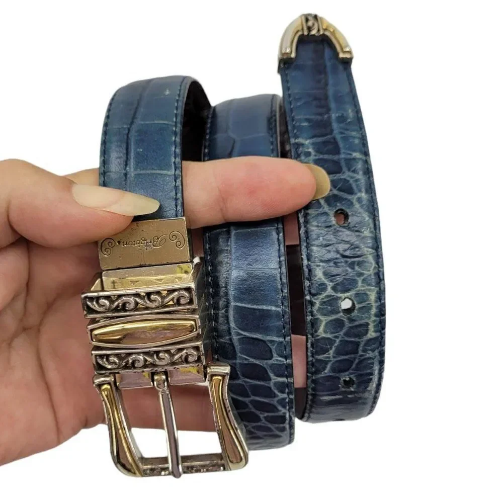 Vtg 80's‎ Brighton Belt Leather Reversible Blue Burgundy 1